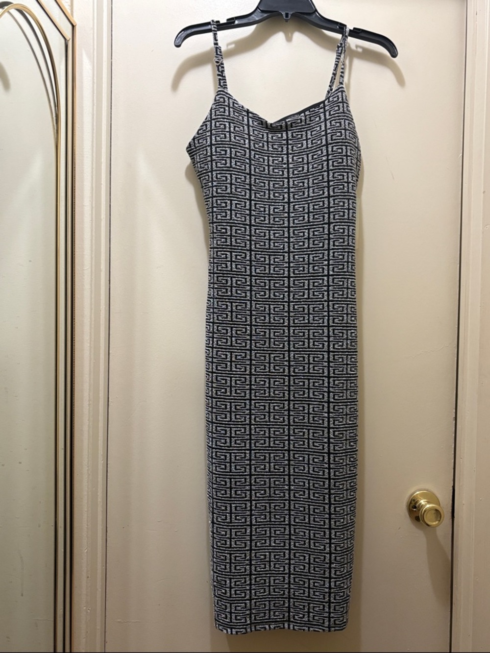 Derek Heart Black and White Geometric Knit Midi Dress
